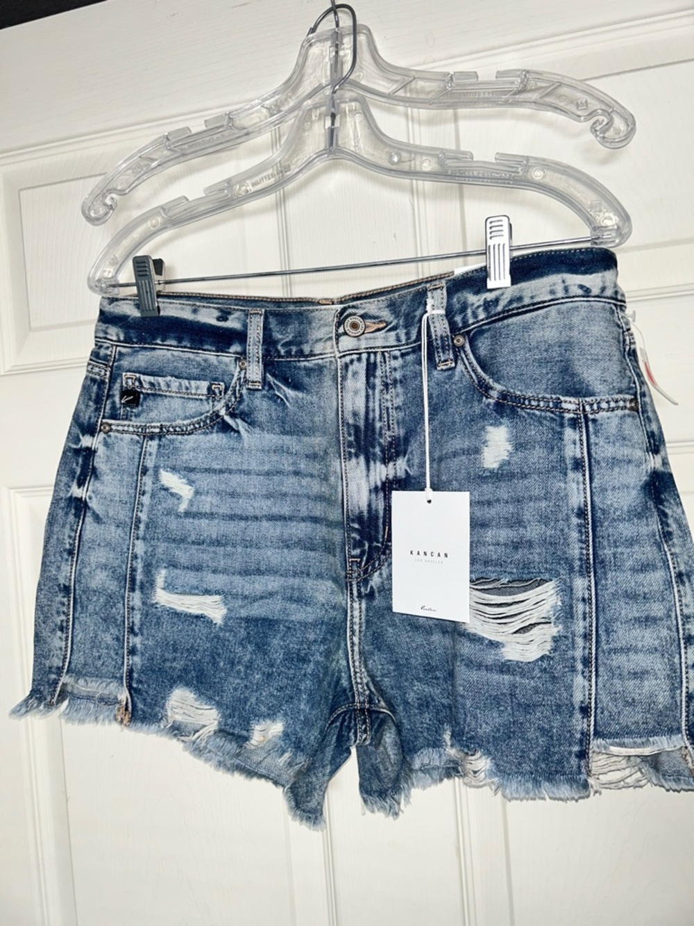 NWT Kancan Distressed High-Rise Denim Shorts - Blue